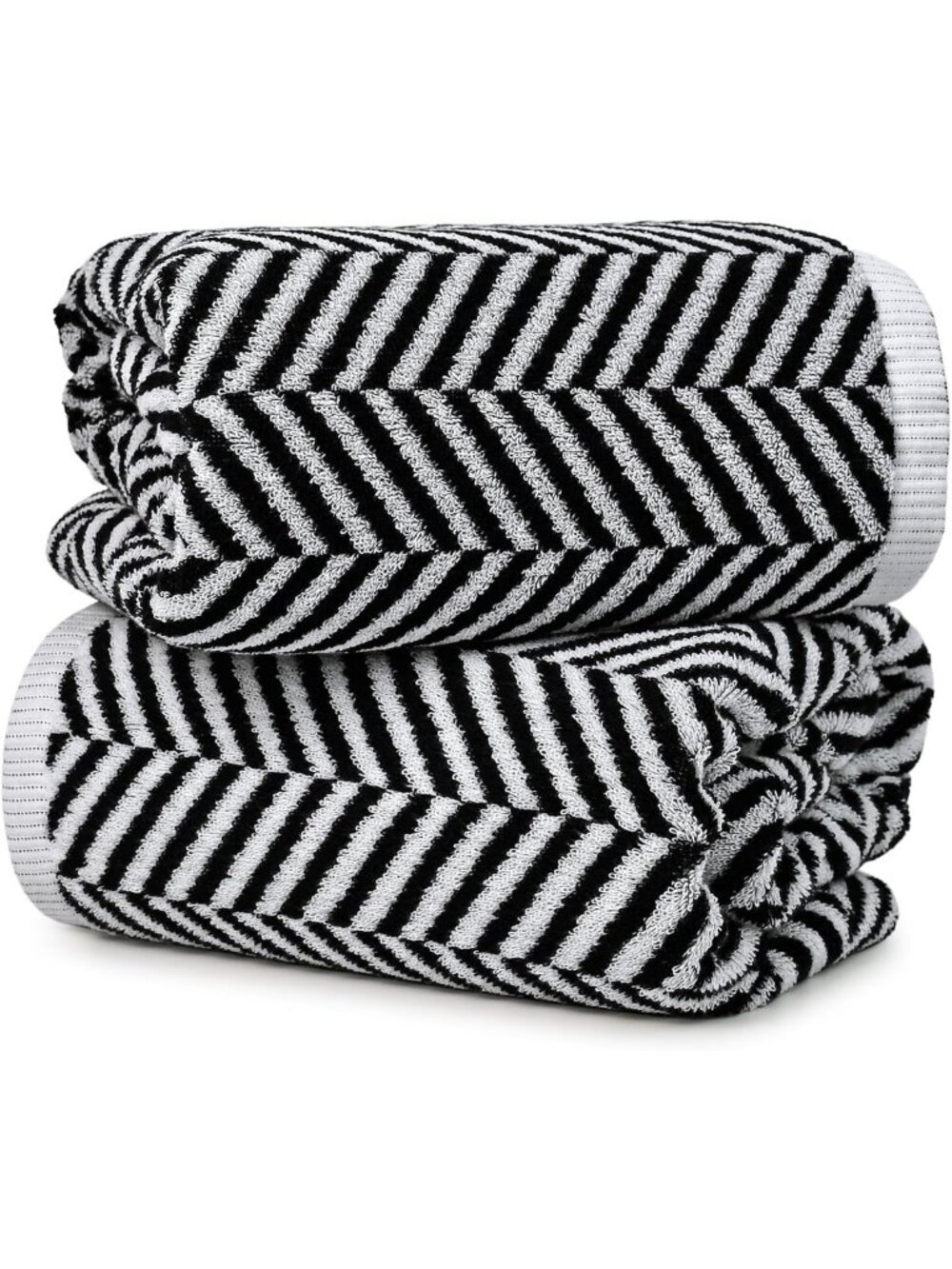 Soft Cotton Bath Towels Set - 2 Pack, Black & White, Extra Large 55"x29